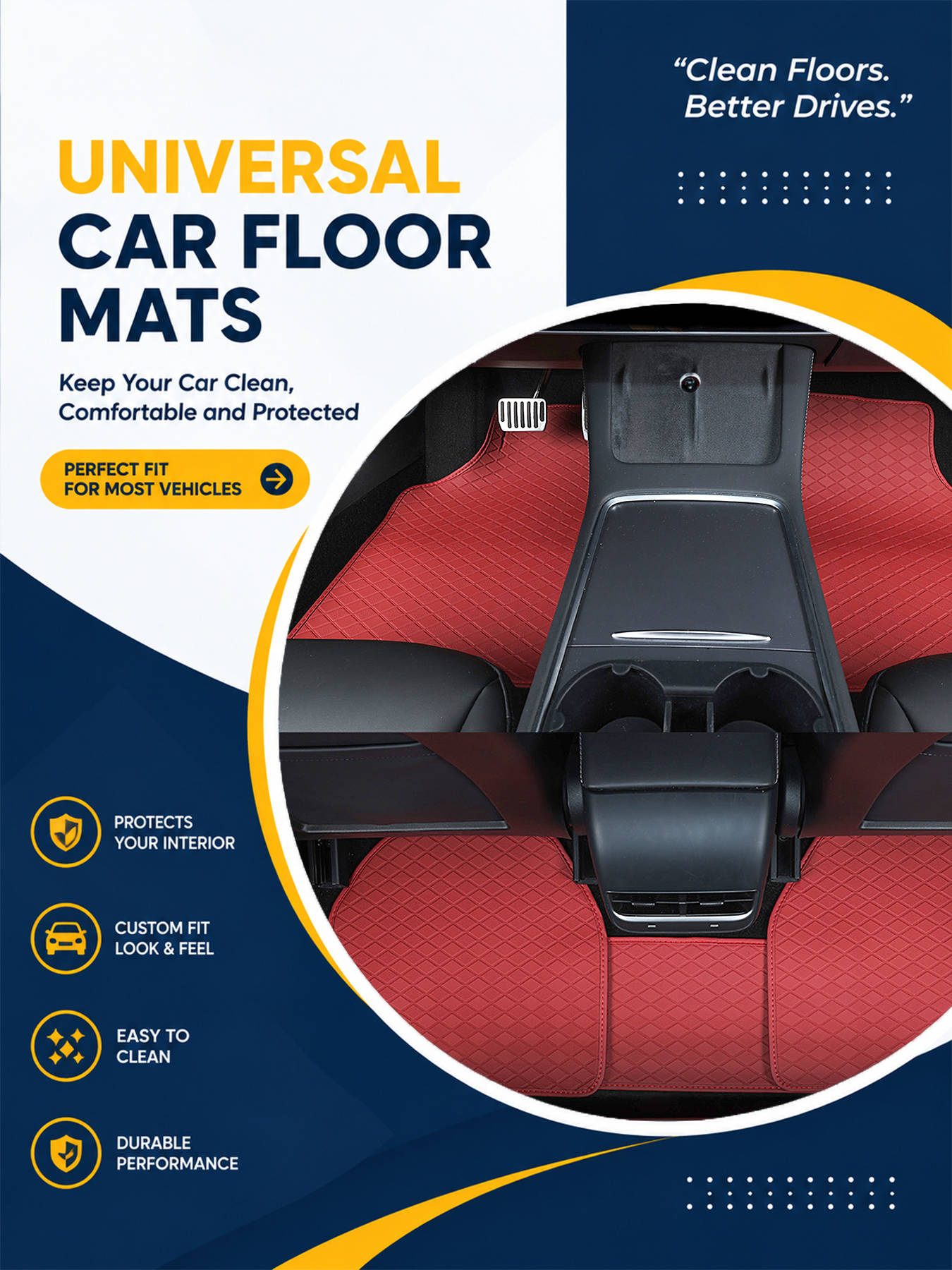 Car Floor Mats Universal Waterproof Leather - Juego completo de alfombrillas para coche,
