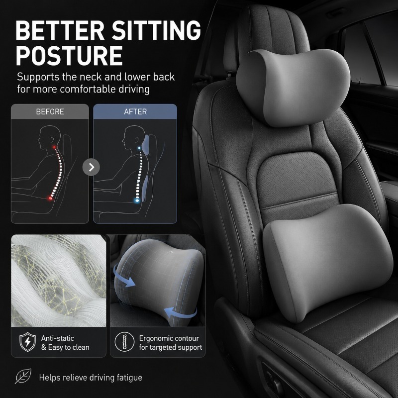 Juego de Almohada para Reposac - Memory Foam Car Neck Pillow Lumbar Support reseña y precio
